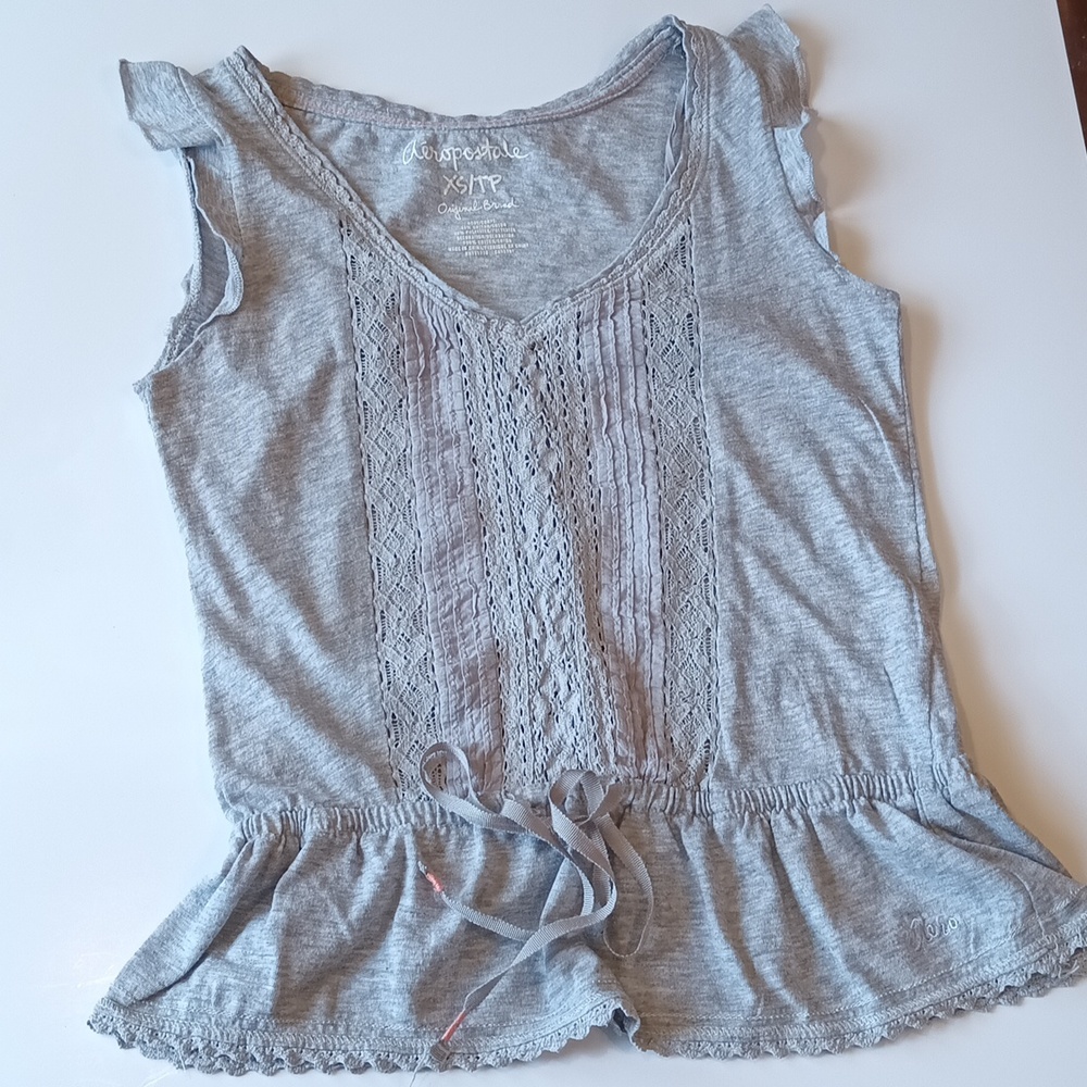 Aeropostal gray lettuce sleeves Casual summer Top Bodydoll women Sz X-small